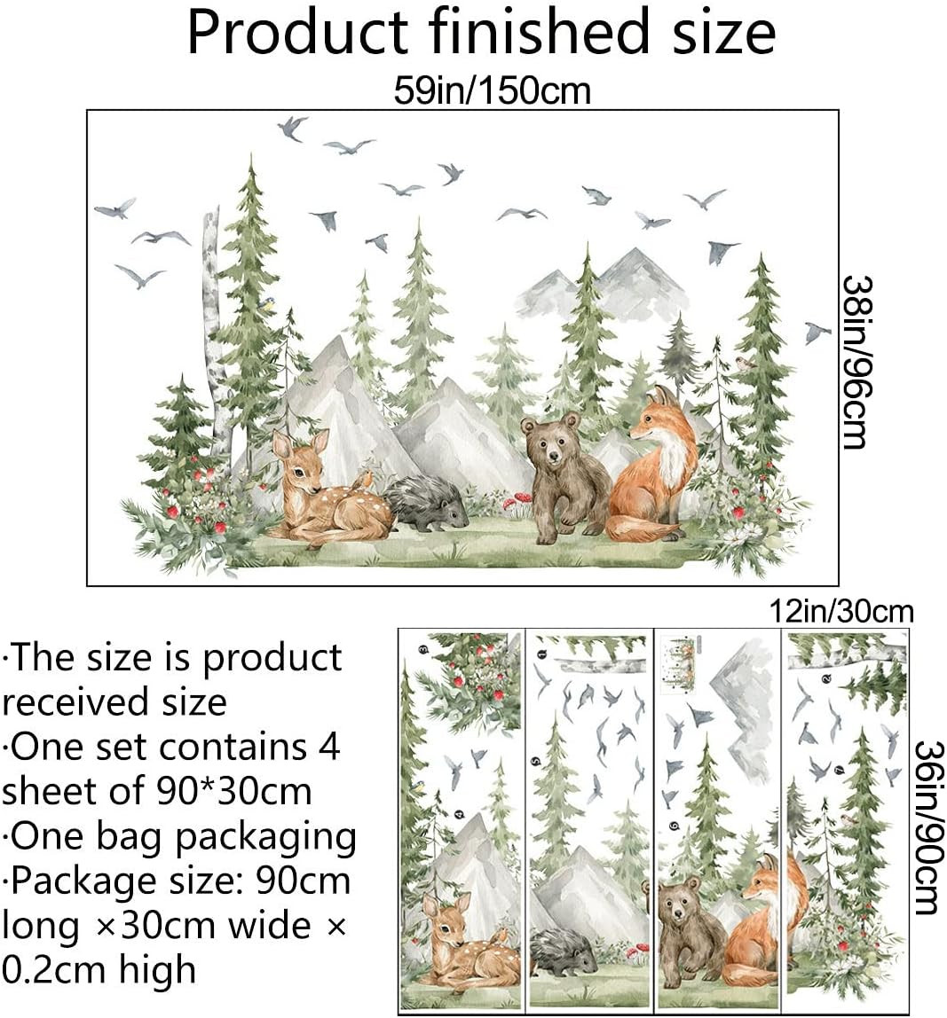 Amaonm 4 Sheet of 12X36 Inch Giant Mountain Forest Tree Wall Decal Woodland Deer