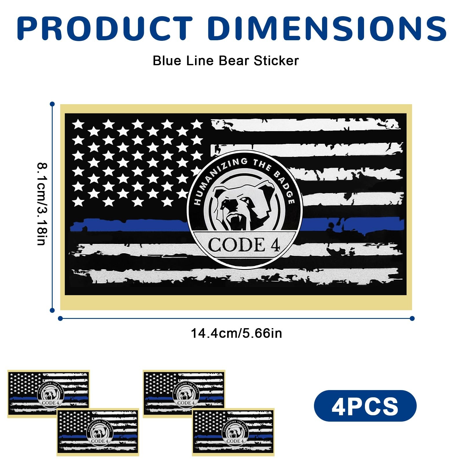 4Pcs Thin Blue Line American Flag Vinyl Car Decal Reflective Sticker