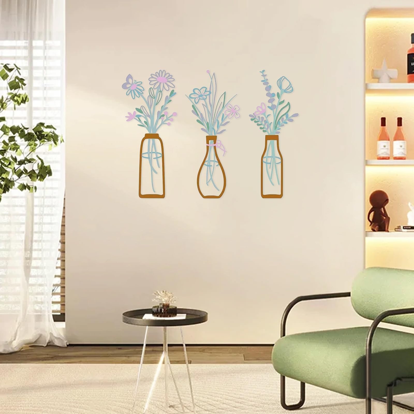 3 PCS Metal Flower Wall Art, 5.1 X 2.1 Inch Iron Vase Wall Decor, Wall Decals…
