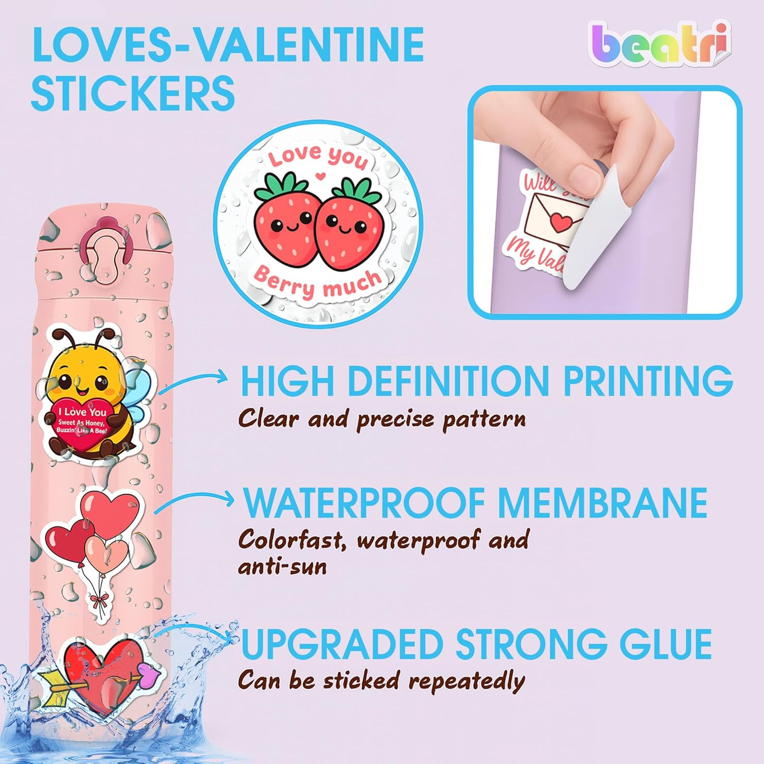 BEATRI Love Stickers 50Pcs Waterproof Vinyl Valentine's Day Gifts Decor & Party