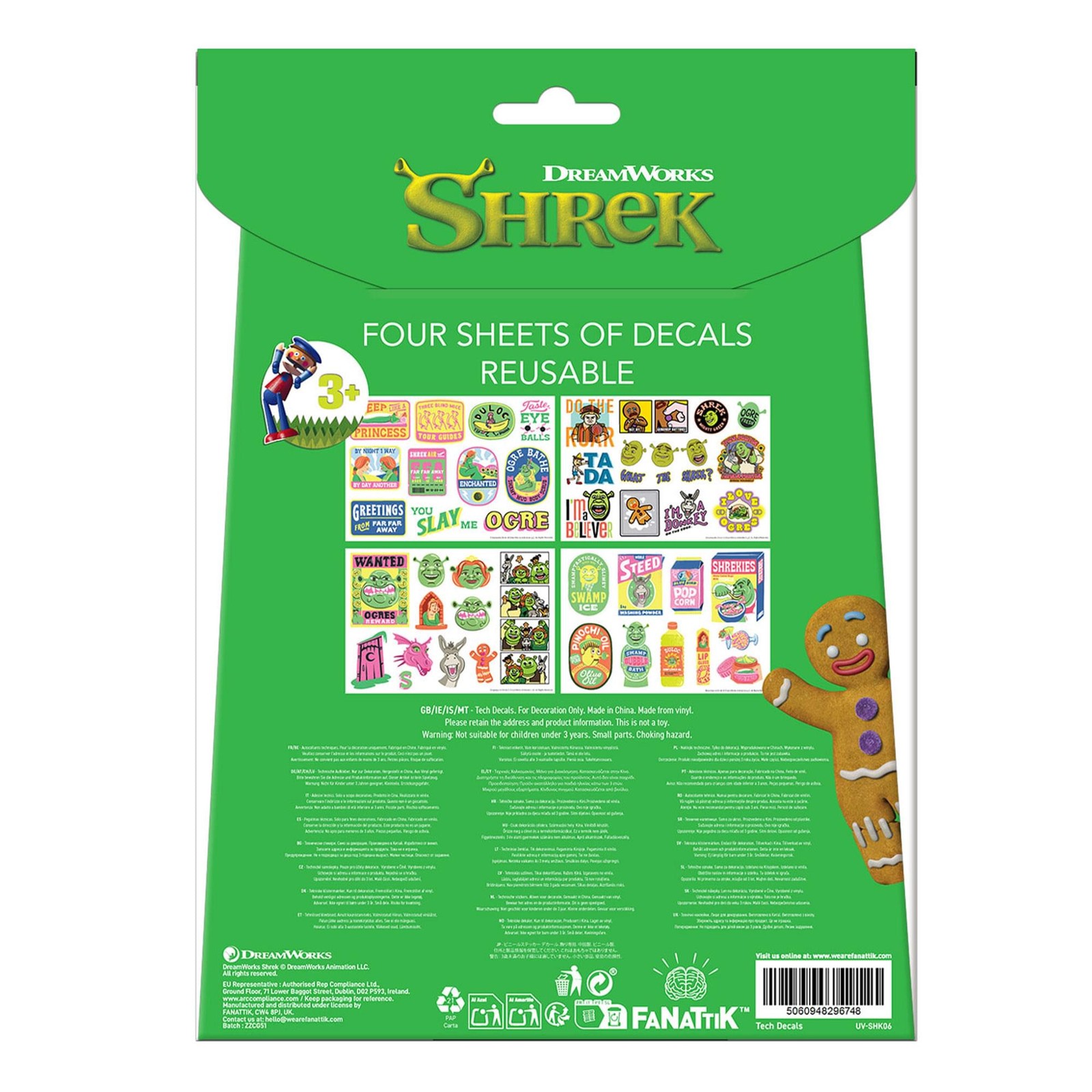 Shrek Reusable Tech Decal Stickers | 4 Sheets