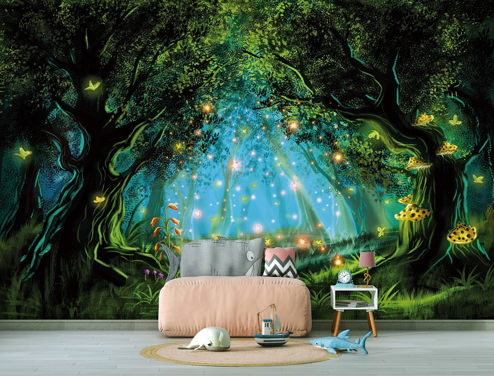 Magic Forest Wallpaper | Fairy Enchanted Wall Mural | Large Tapestry for Nursery