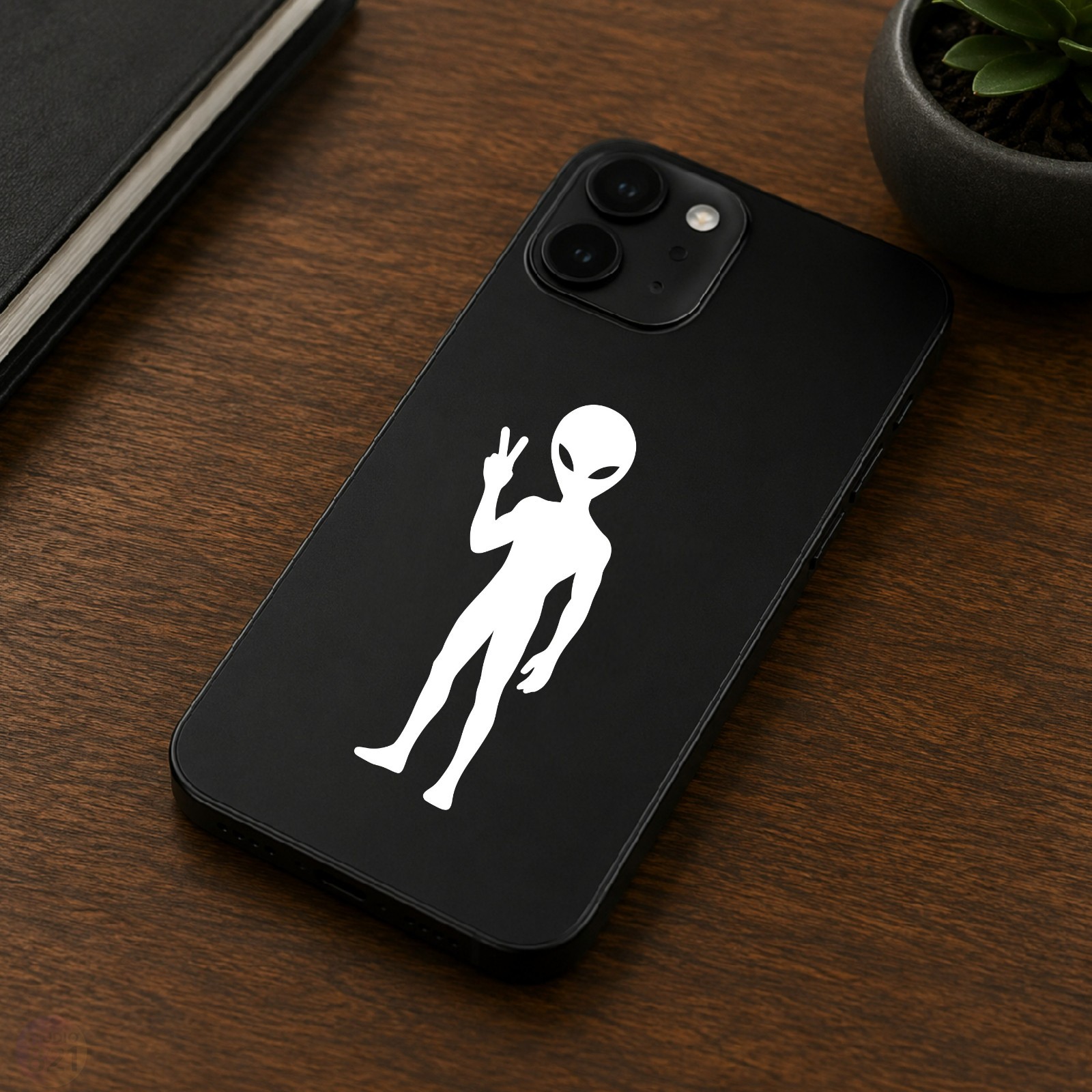 Alien Head Peace Sign Decal | UFO Area 51 Sticker | Car Truck Window Vinyl | V2