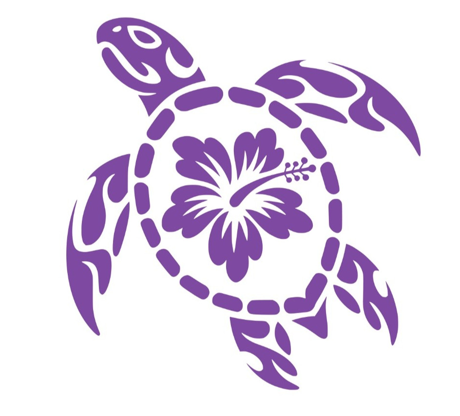 Sea Turtle With Hibiscus Flower Purple Vinyl Decal Sticker Car Window Bumper