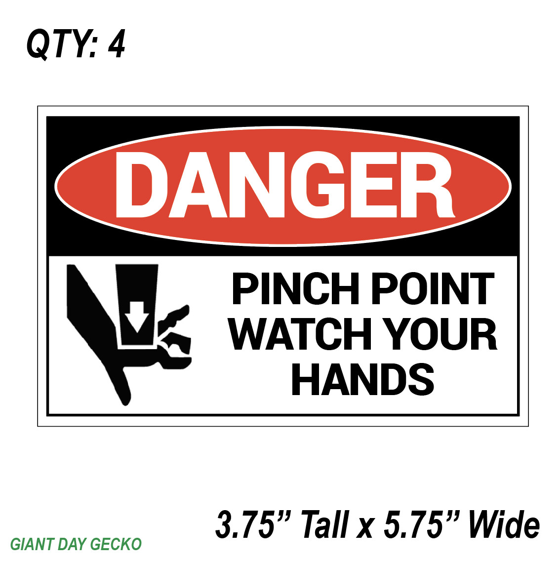(4) FOUR Danger Pinch Point OSHA Factory Decal Stickers Car WARNING Equipment