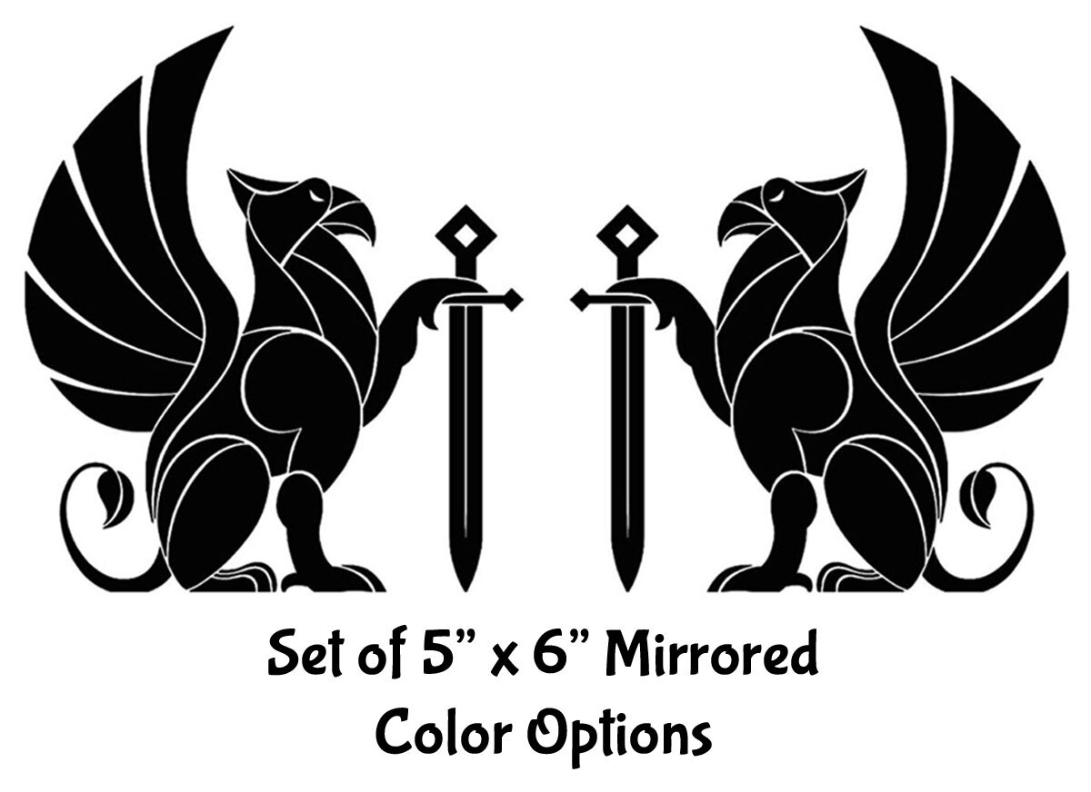 Set of Mirrored 6" Griffin Swords Graphic Vinyl Decal Car Laptop Tablet Window