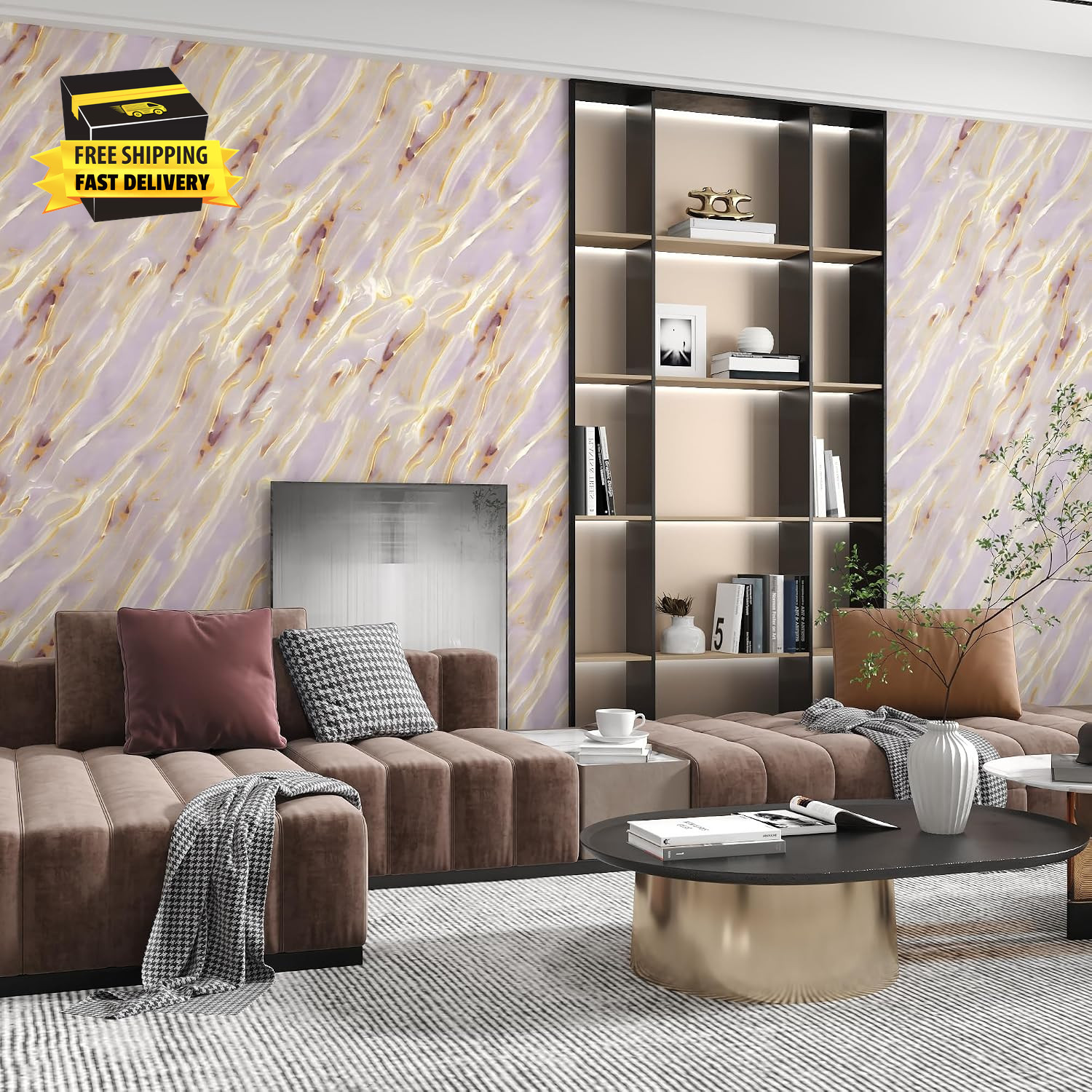 15.7"X354" Decorative Pink Marble Contact Paper for Countertops | Waterproof Rem