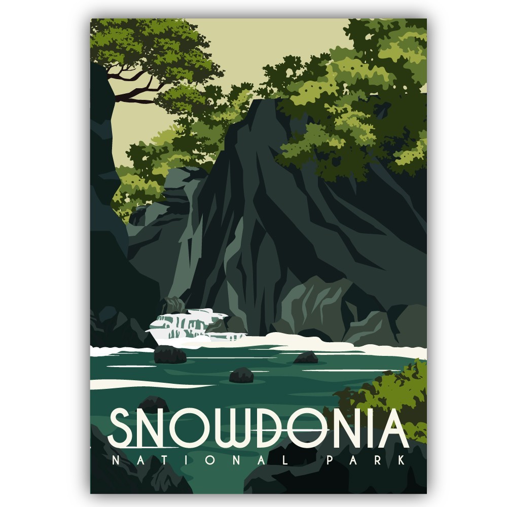 Snowdonia National Park Travel Vintage Poster Art Cut To Shape Vinyl Sticker