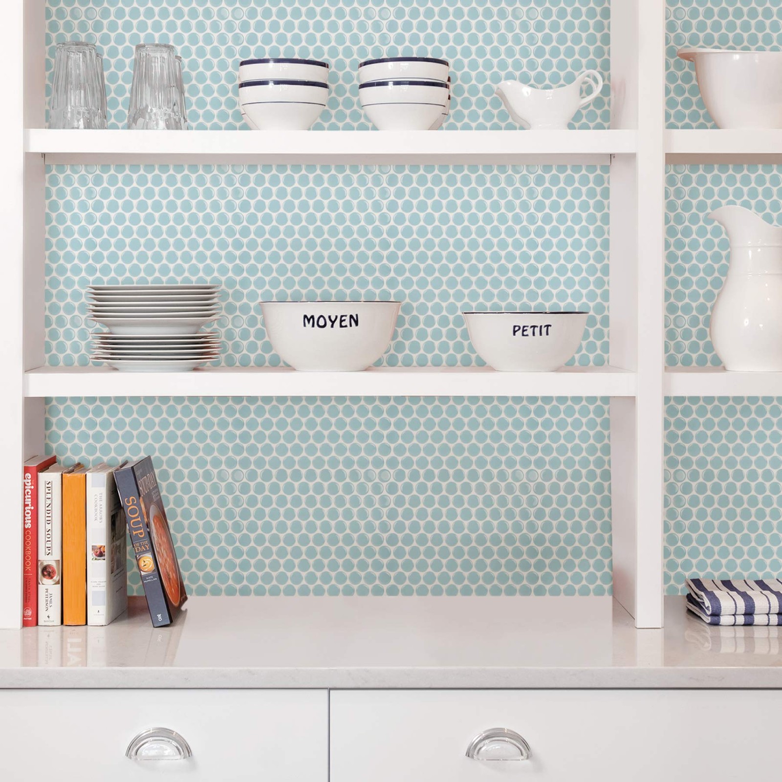 InHome NH2959 Penny Tile Peel & Stick Backsplash Tiles, Blue