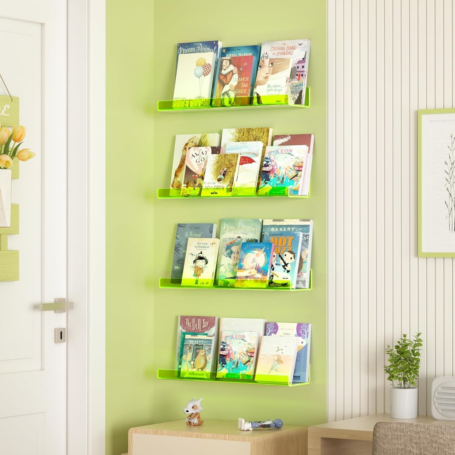 upsimples Acrylic Shelves 15 inches x 4 x 2 inches, Fluorescent Green