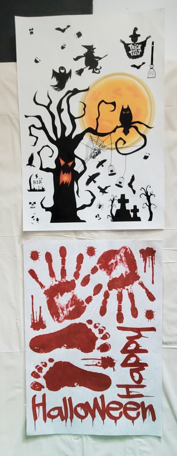 6 Sheets Halloween Decoration Stickers Handprint Footprint Cat Ghost Spider