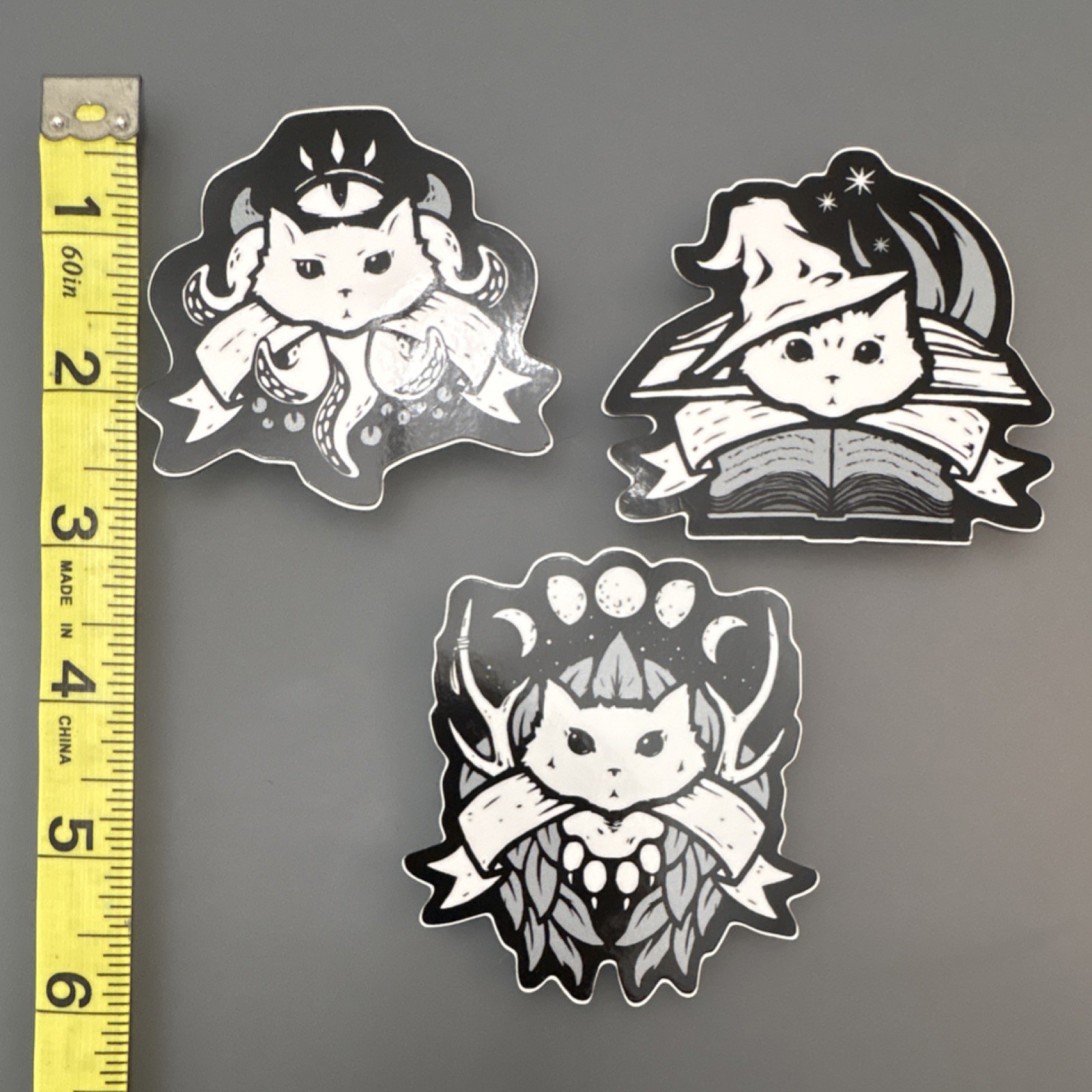 Fantasy Cat Vinyl Sticker Set D&D RPG Witchy Wizard Warlock Cute Decals
