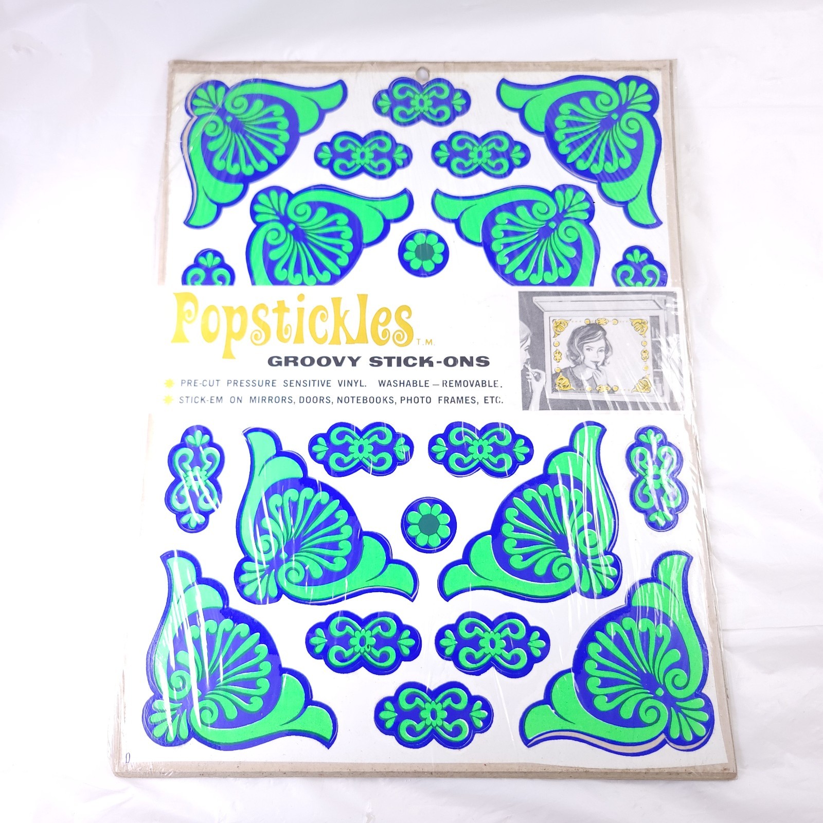 Popstickles Vintage Groovy Green Blue Stick-ons Vinyl Decals Removable Funky