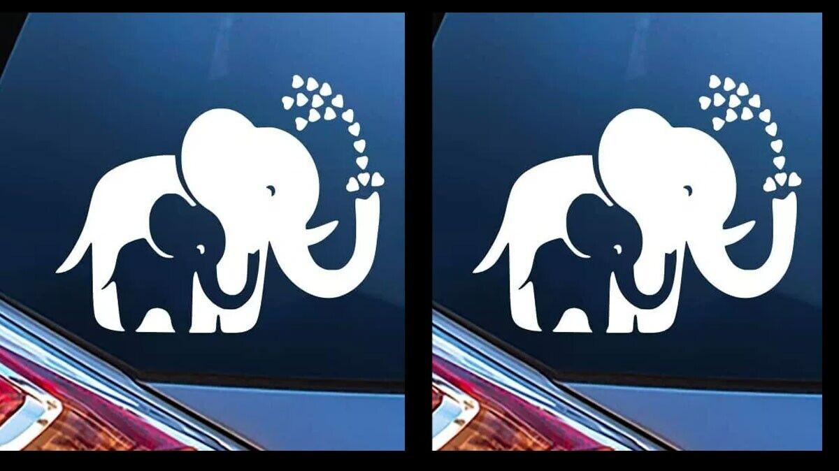 Elephant Mom Showering Love Hearts Two 5" White Vinyl Decal Car Truck Windows