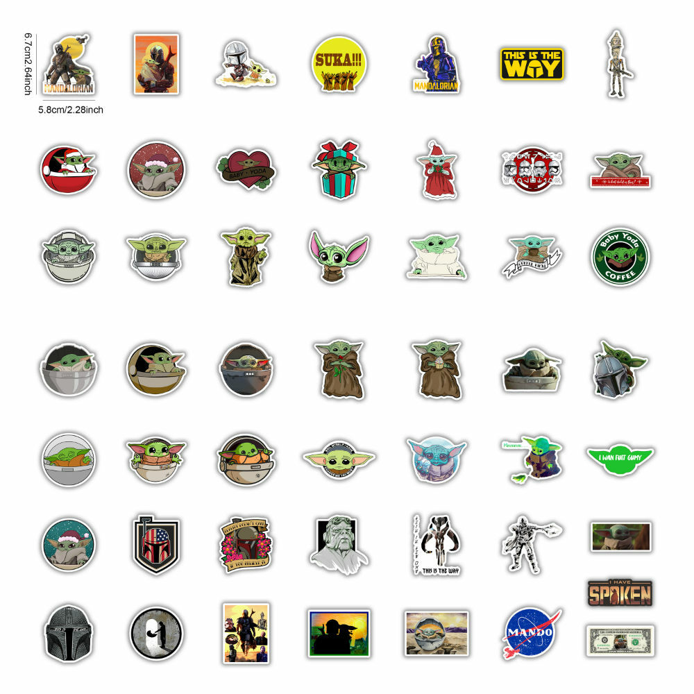 50 Pcs Mandalorian Baby Yoda Vinyl Stickers for Car Laptop Luggage Suitcase