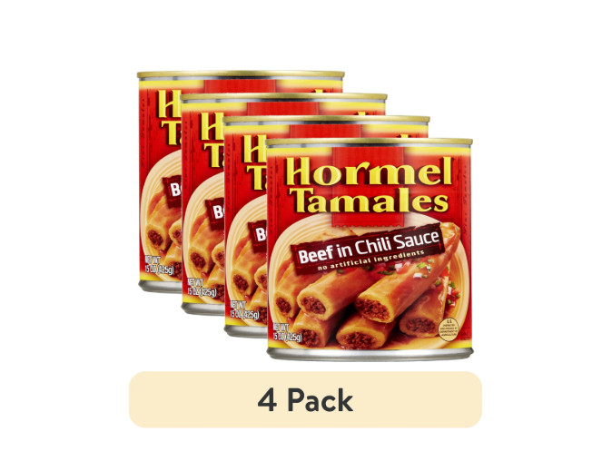 (4 pack) HORMEL Beef Tamales in Chili Sauce, Shelf-Stable, 15 oz Steel Cans
