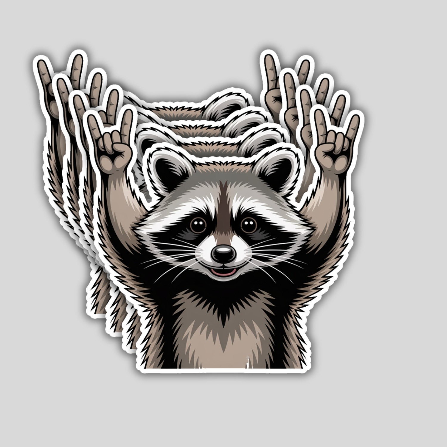 Funny Rocking Raccoon Stickers: Waterproof Vinyl Decals – 4 Pack
