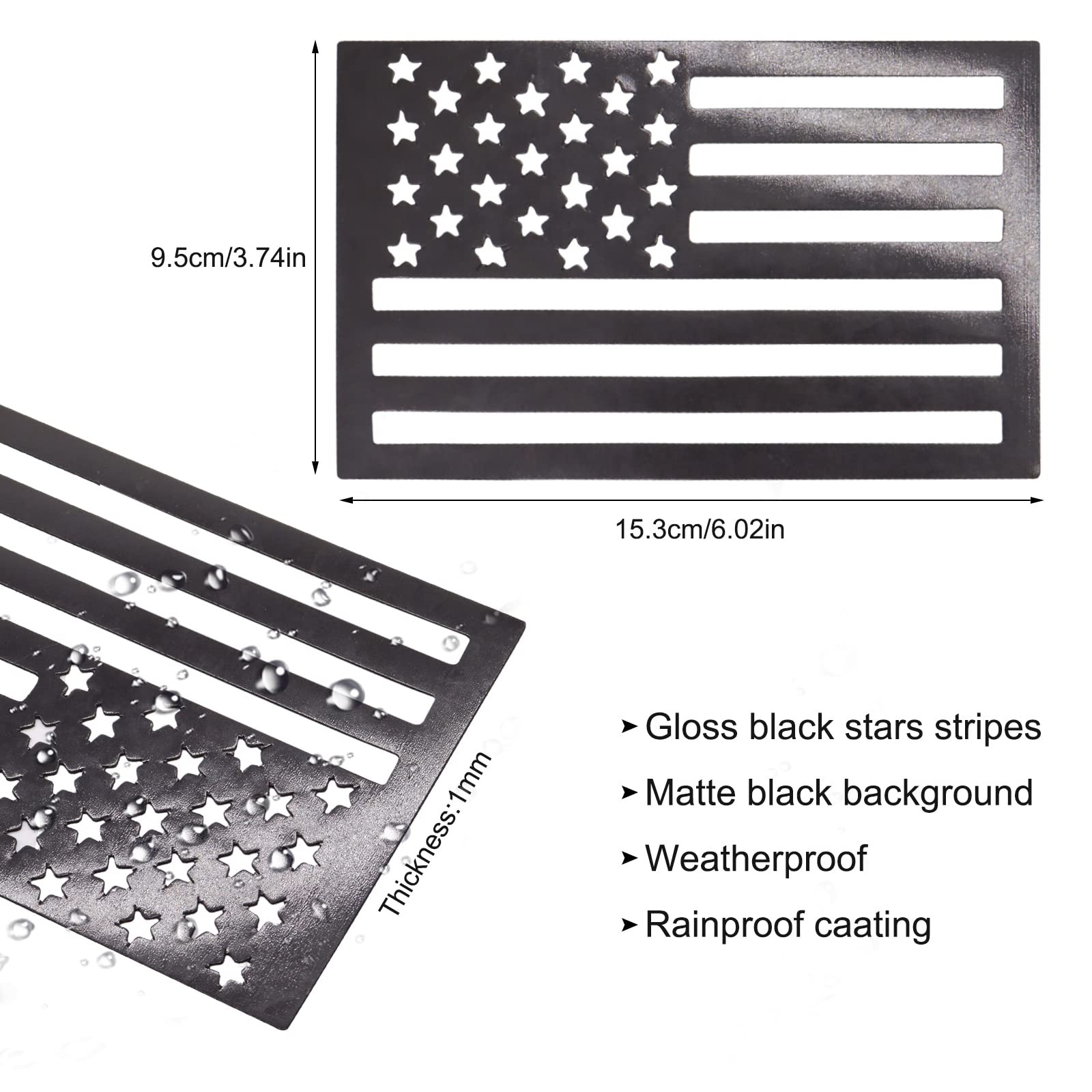 American Flag Magnet Decal, 2 Pack 6.1 x 3.7 Inch USA Flag Stickers (Black)