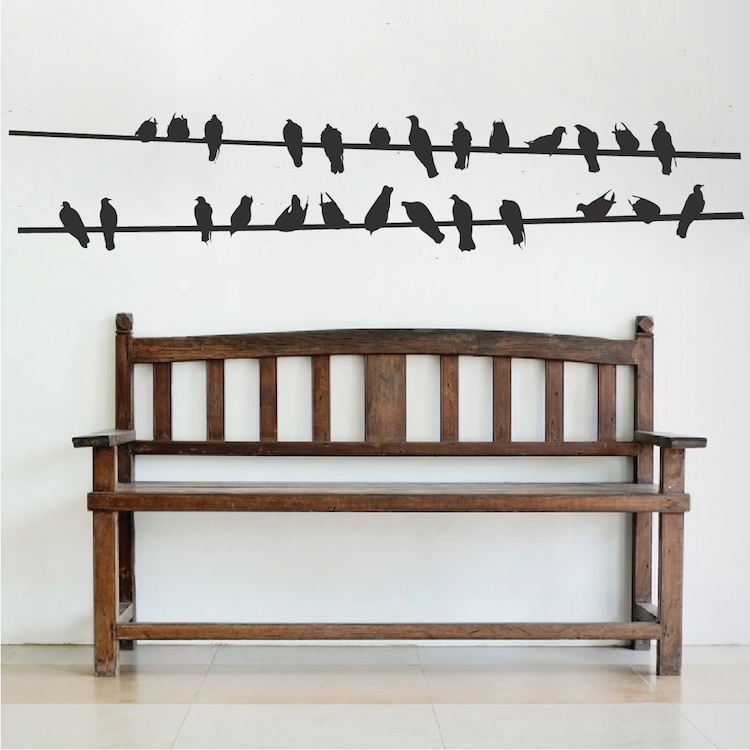 Birds On Wire Wall Decal, Birds Sitting Still Wall Vinyl, Animal Art Decor, a99
