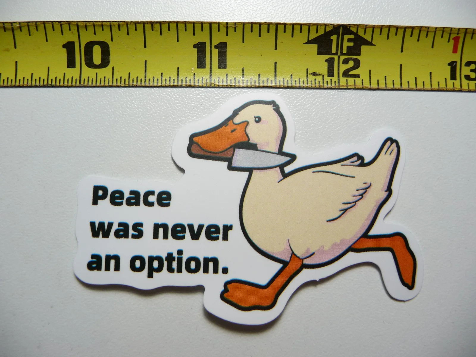 PEACE WAS NEVER AN OPTION DUCK KNIFE FIGHT SMALL STICKER DECAL FUNNY SARCASTIC
