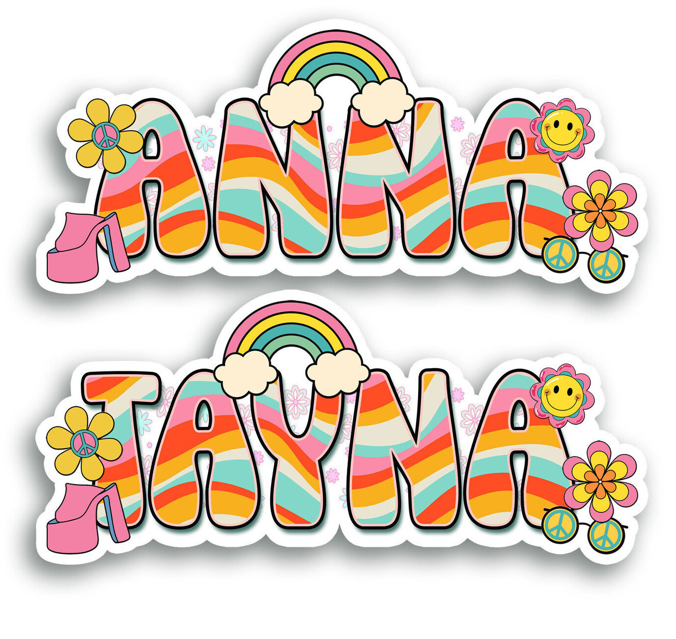 Custom Name Sticker, Retro Hippie Groovy, Aesthetic Personalized Decal