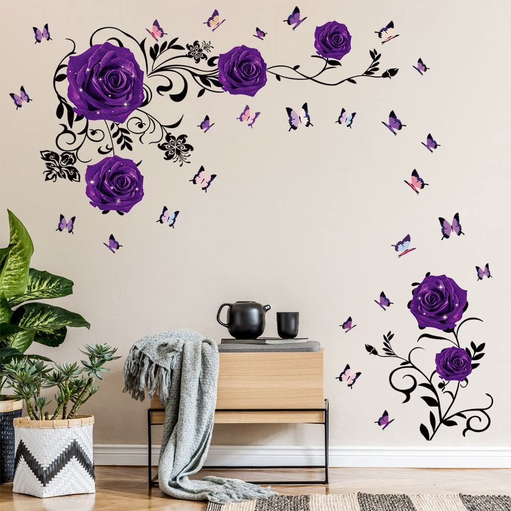 Purple Rose Wall Stickers Rose Flower Wall Decal Vinyl Wall Art Home Decor