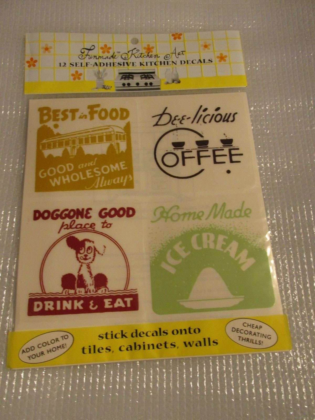 FUNMADE KITCHEN ART ~ 12 SELF ADHESIVE KITCHEN Decal Stickers New in Package