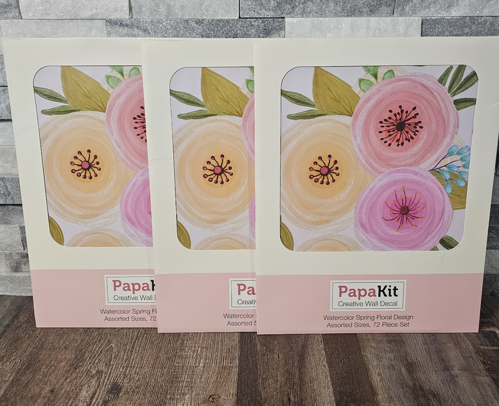 Papakit Creative Wall Decal Set Of 3, Ea 72 Watercolor Spring Floral Design NIB