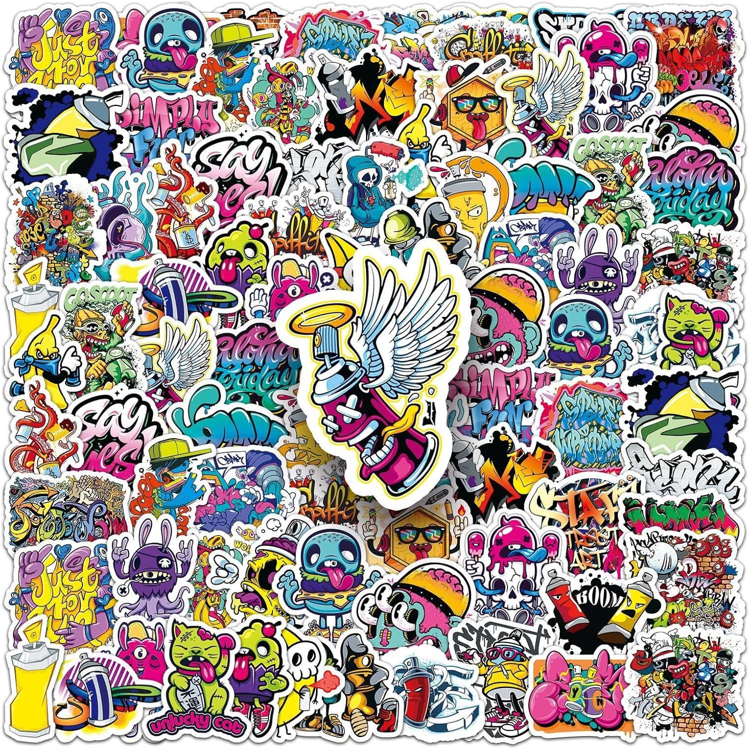 50 Pcs Street Graffiti Stickers – Cool Urban Art Designs, Premium PVC, Removable
