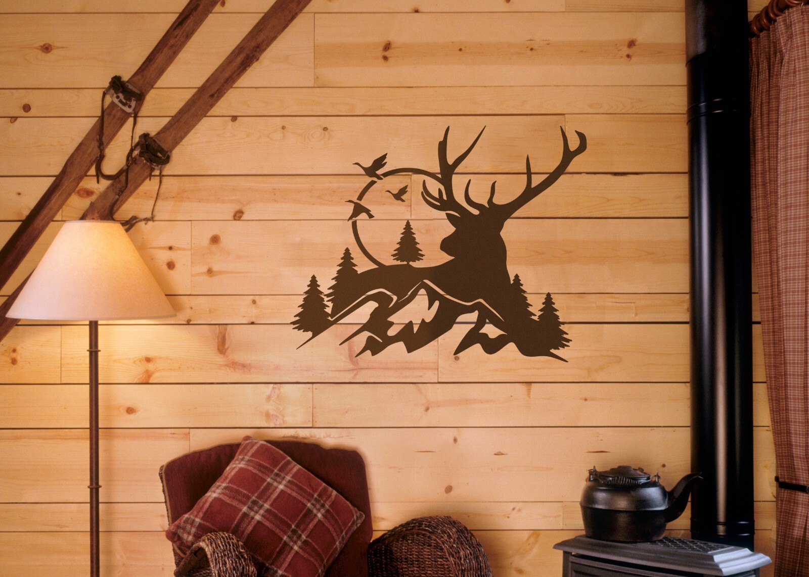 Deer Mountain Bird Scene Custom Vinyl Sticker | Camper Trailer Decals | Die Cut
