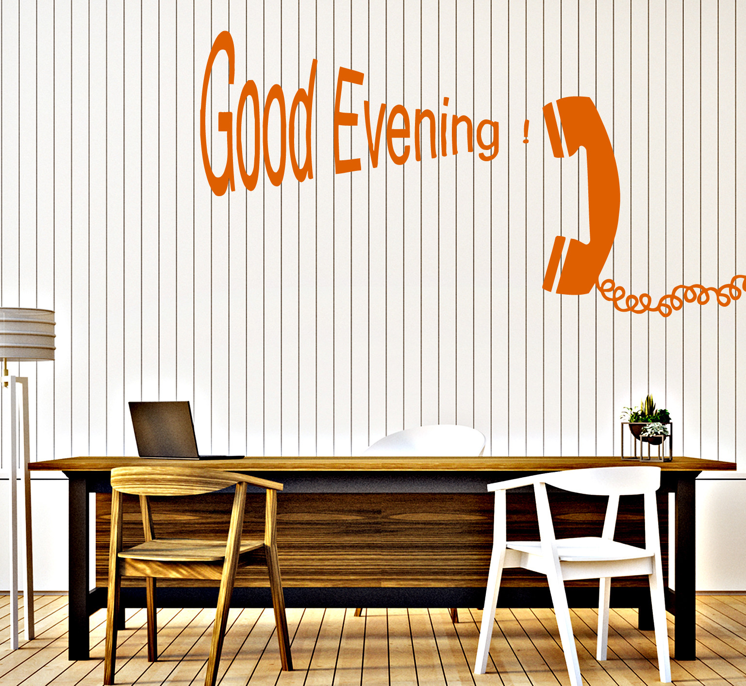 Wall Sticker Vinyl Vintage Telephone Handset Good Evening Quote (n619)