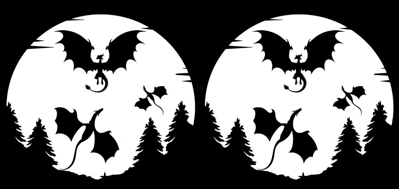 Flying Dragons Full Moon Forest 2 Pk 5" Vinyl Decals Window Any Flat Surface