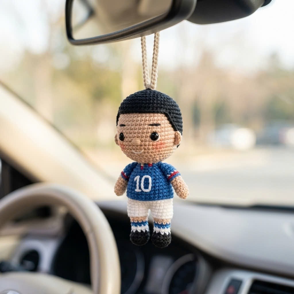 Crochet Sports Doll Keychain Handmade Bag Charm Car Mirror