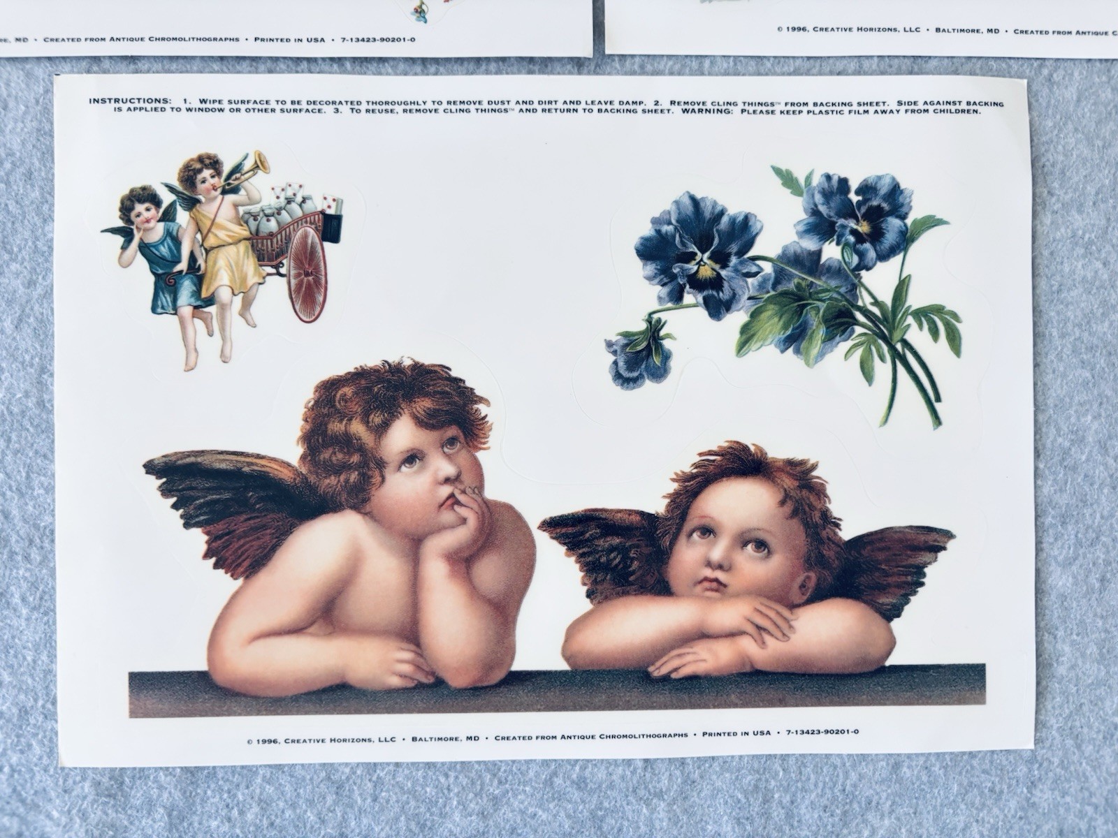 5 Sheet Window Decals Static Cling 1996 Creative Horizons Angels Cherubs Vintage