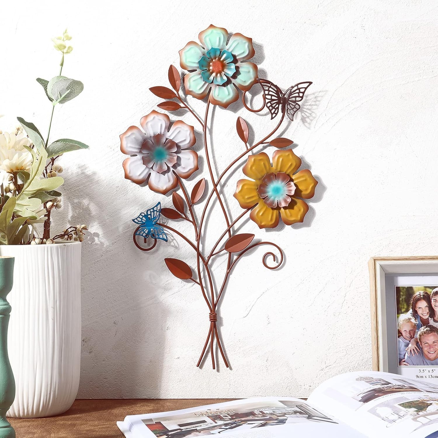 Rustic Hanging Floral Metal Wall Decor for Home – 2 Pieces