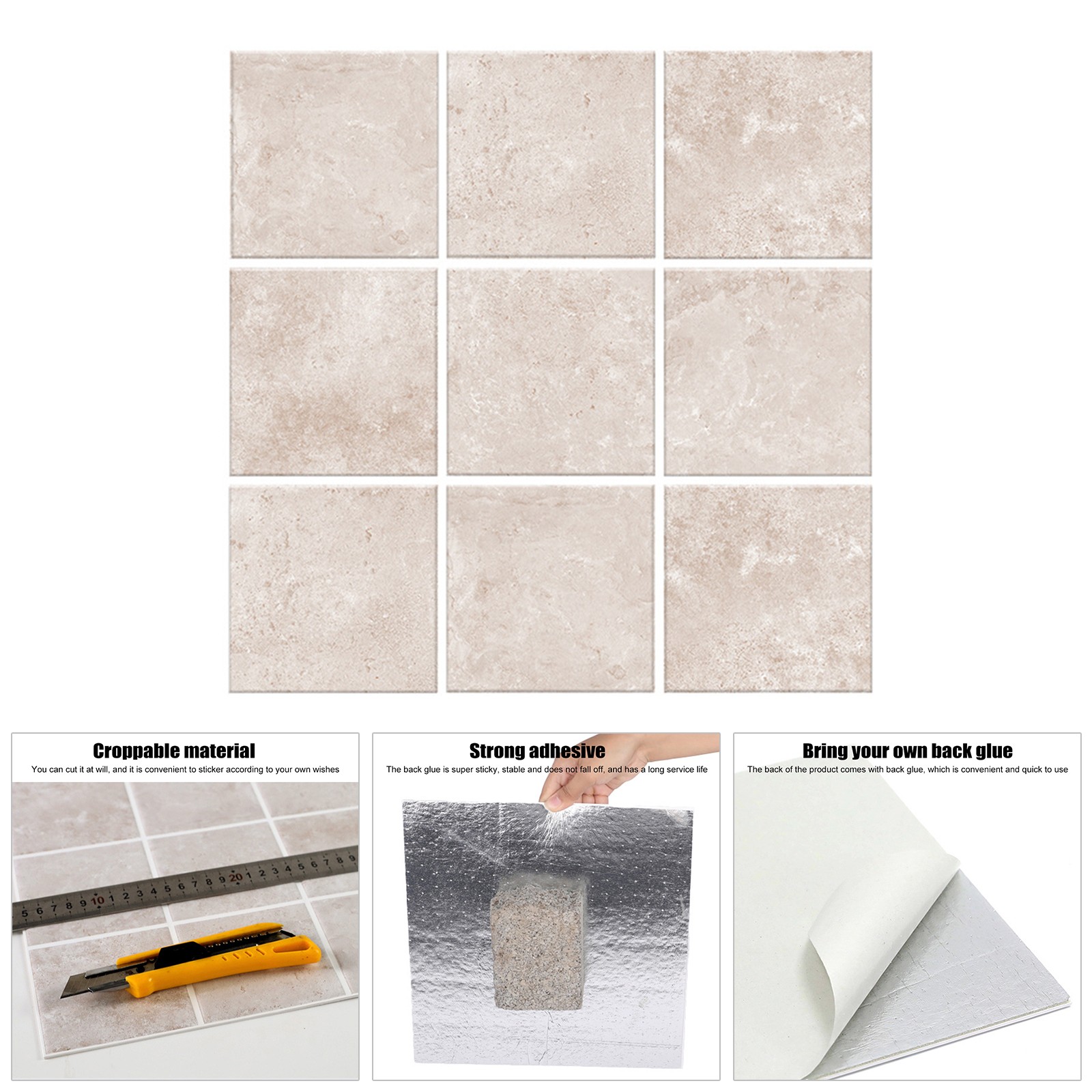 6-36Tiles Peel & Stick Brick Kitchen Backsplash Self-Adhesive Wall Tile Stick