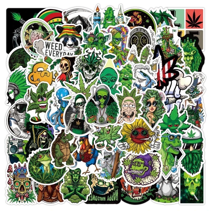 50 PCS 420 Weed Sticker Set [C] Marijuana Yeti Laptop Decals Car Free Shipping