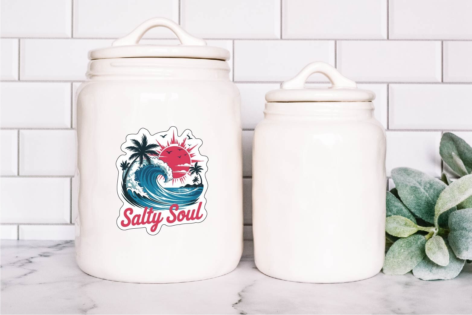 Beach Soul Decal Sticker Tropical Vacation Salt Sand Ocean Palm Trees Waves Surf