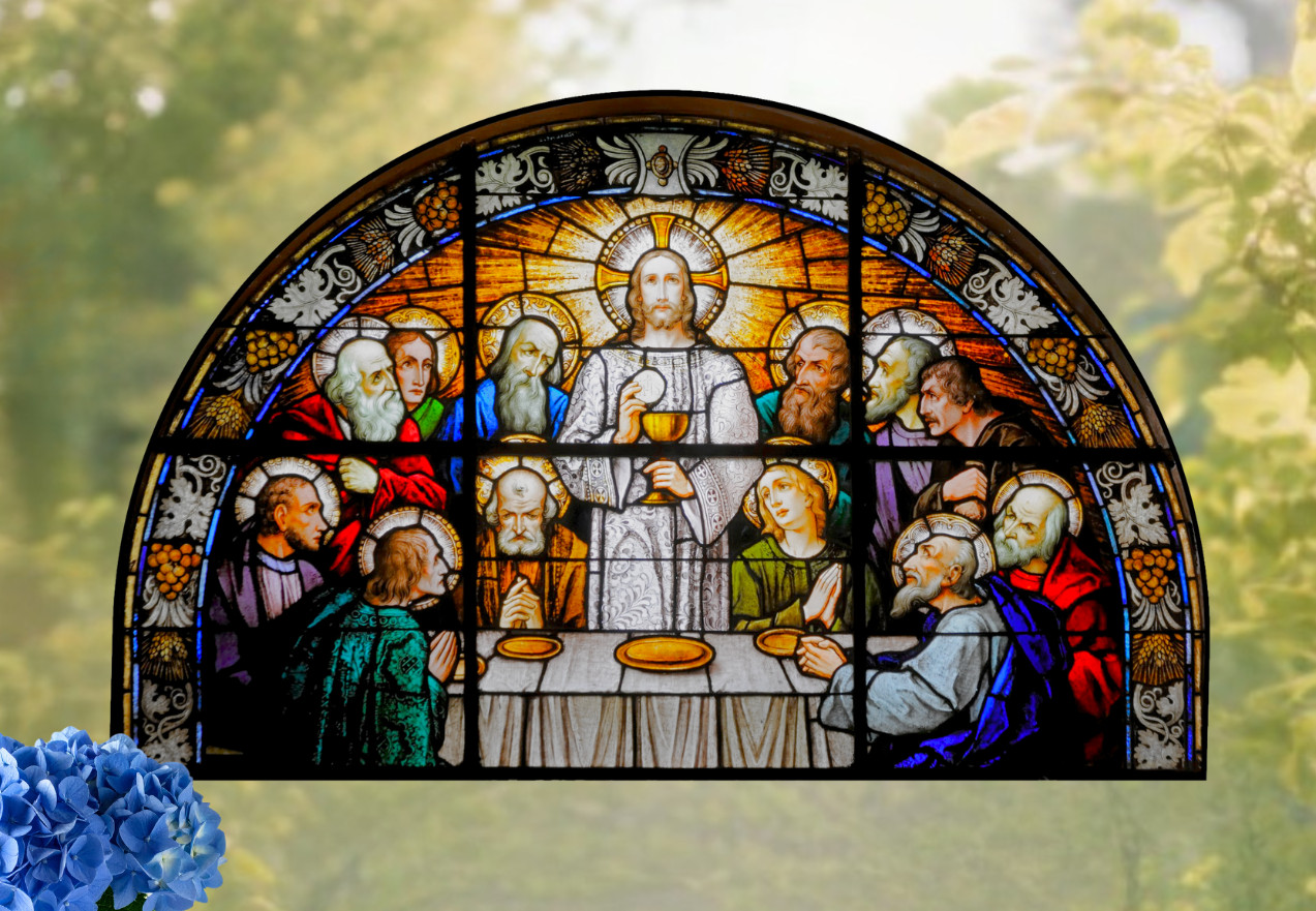 Jesus, The Last Supper Faux Stained-Glass WINDOW CLING Size 10.6" Vinyl Arch