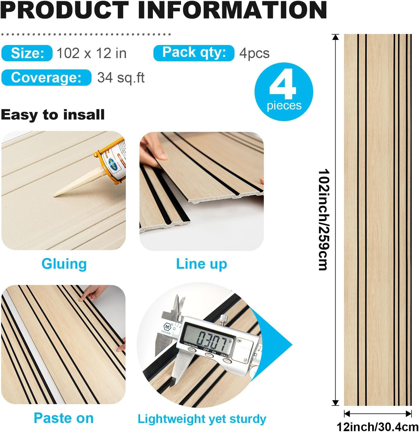 4-Pack Wood Grain Wall Panels, Natural Oak Wainscoting for Home Decor