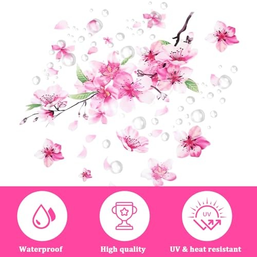 2 Sheets Cherry Blossom Car Decal, Cherry Blossom Vinyl Car Sticker Scratches