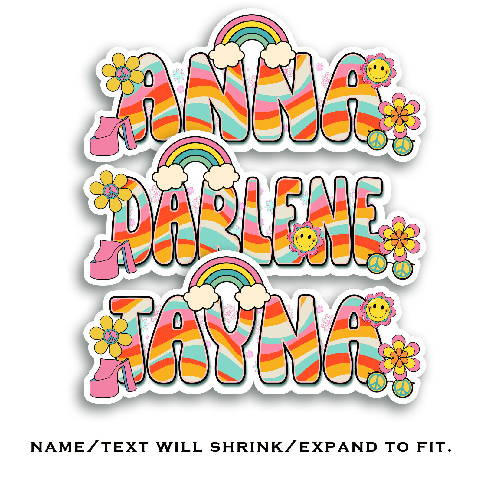 Custom Name Sticker, Retro Hippie Groovy, Aesthetic Personalized Decal