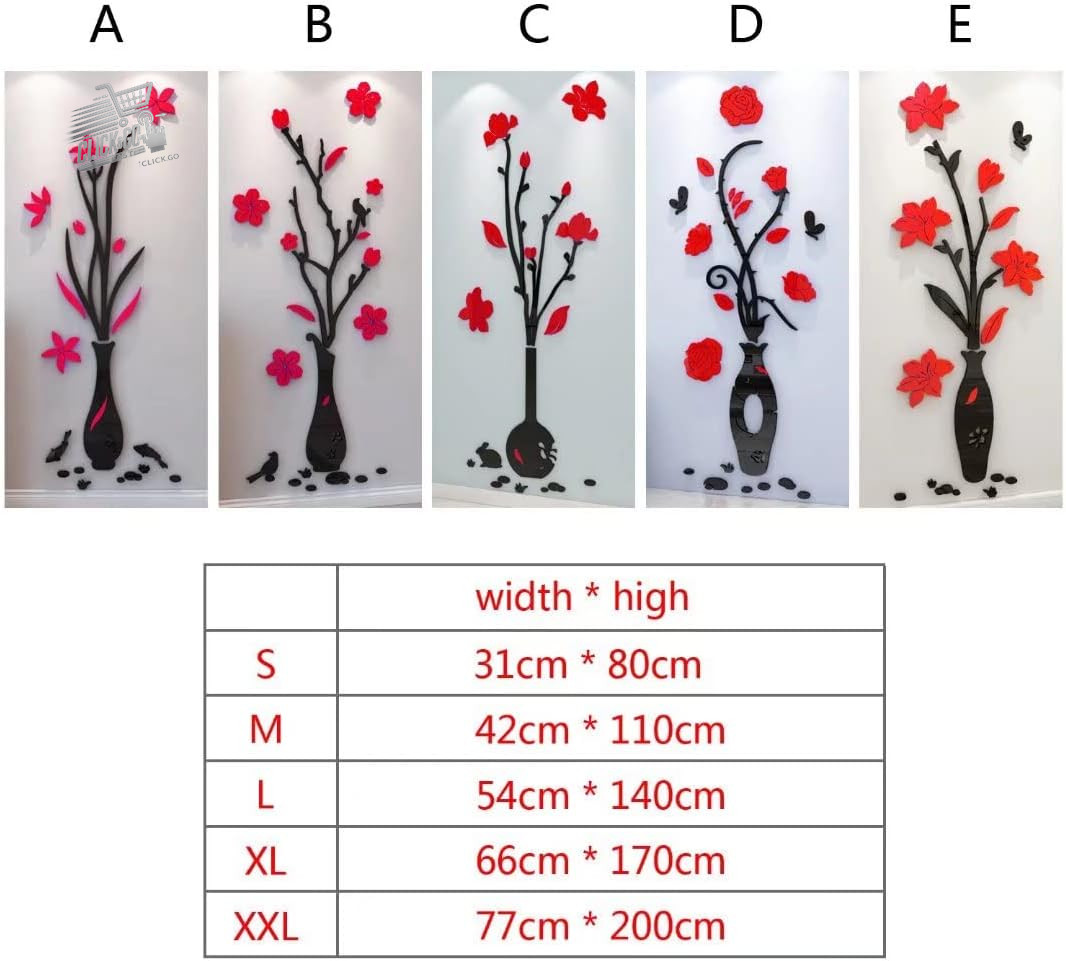 3D wall stickers mirror sticker wall flower vase sticker wall home decor