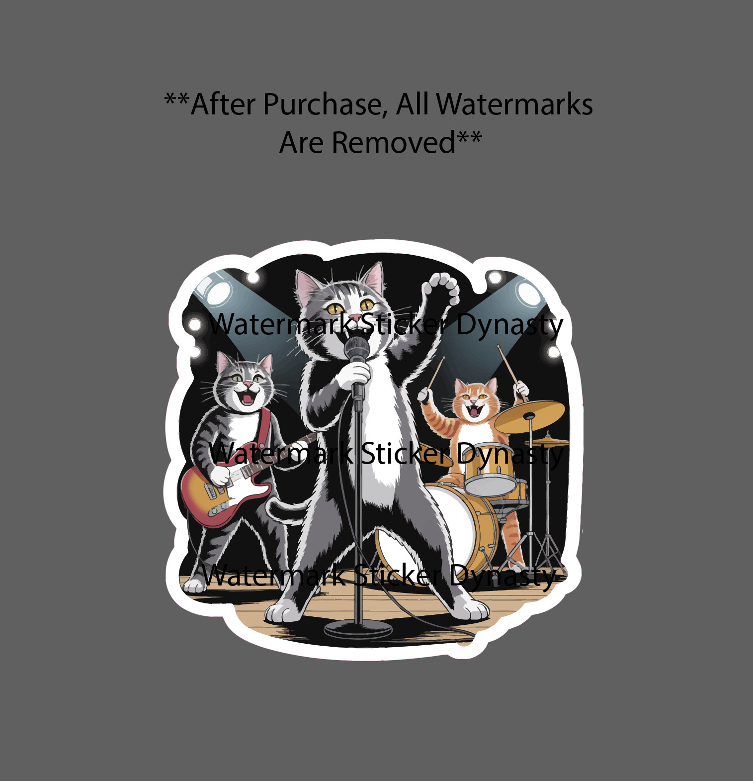 Cat Band Sticker Waterproof Decal Rock Guitar Drums Music Funny Pet Gift NEW