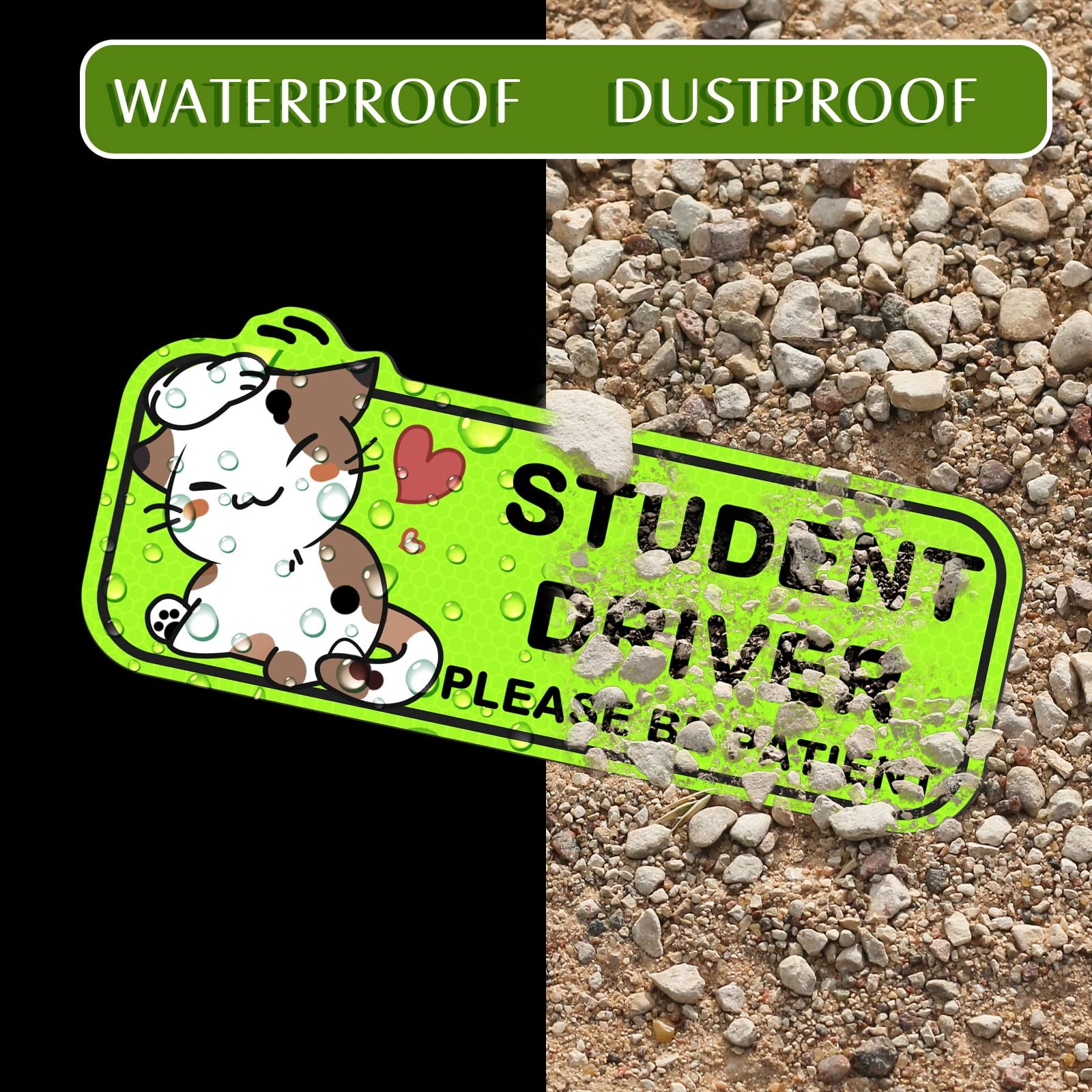 Large Green Cat Pattern Student Driver Magnets Set Of 3 Easy To Use Reflective