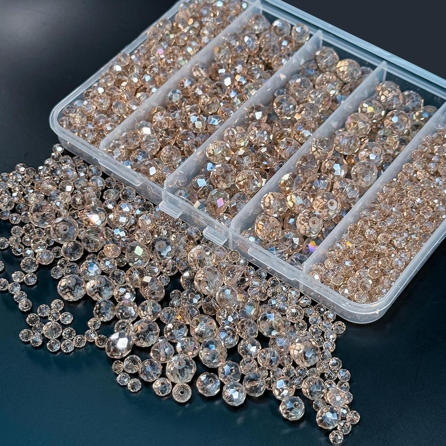 800Pcs 4/6/8/10mm Crystal Glass Beads Silver Champagne for Jewelry Making