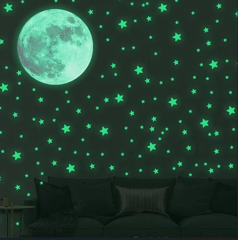 103 pcs Glow in the Dark Moon & Stars Wall Stickers Kids Bedroom Decor