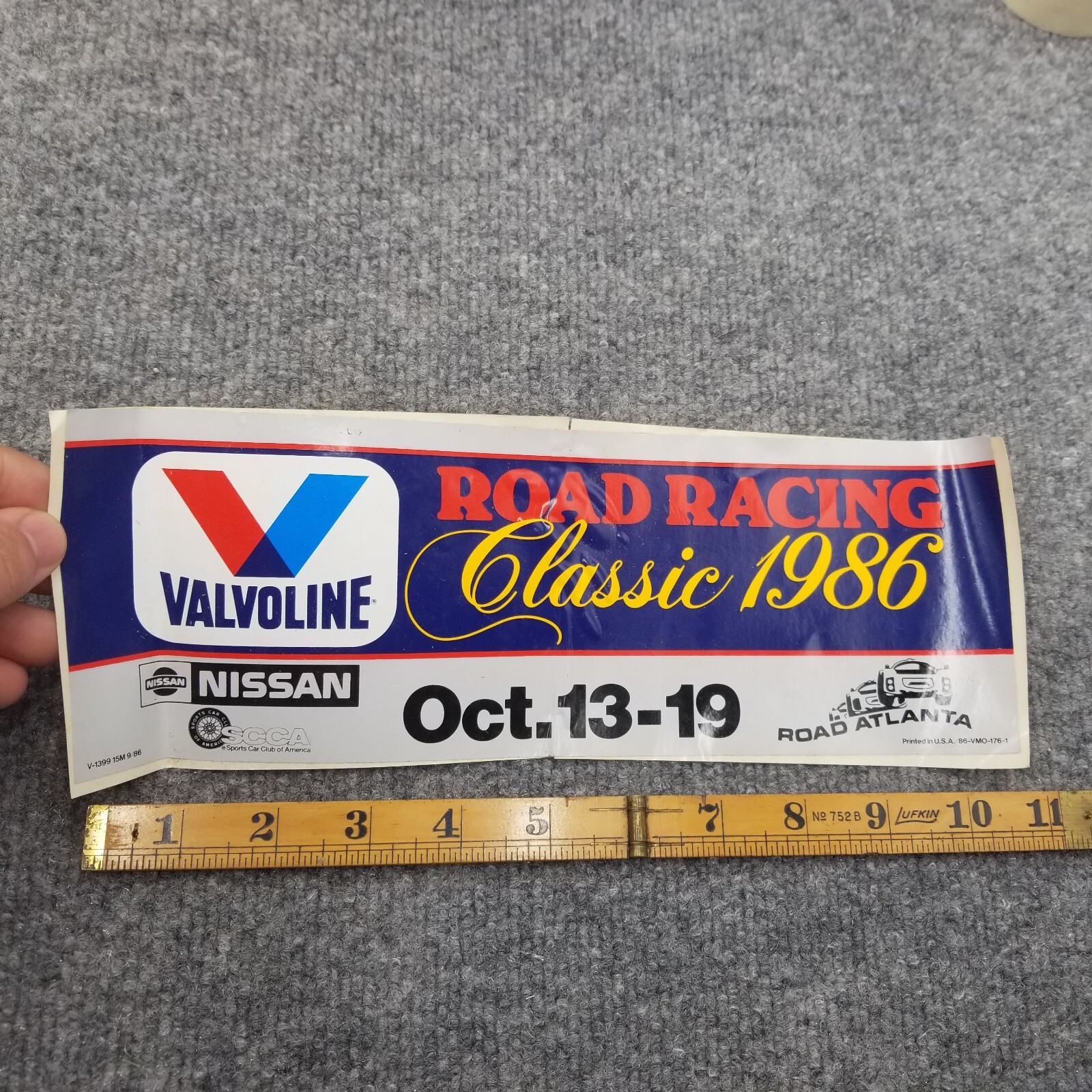 Vintage Valvoline Road Racing Classic 1986 Road Atlanta Bumper Sticker SCCA