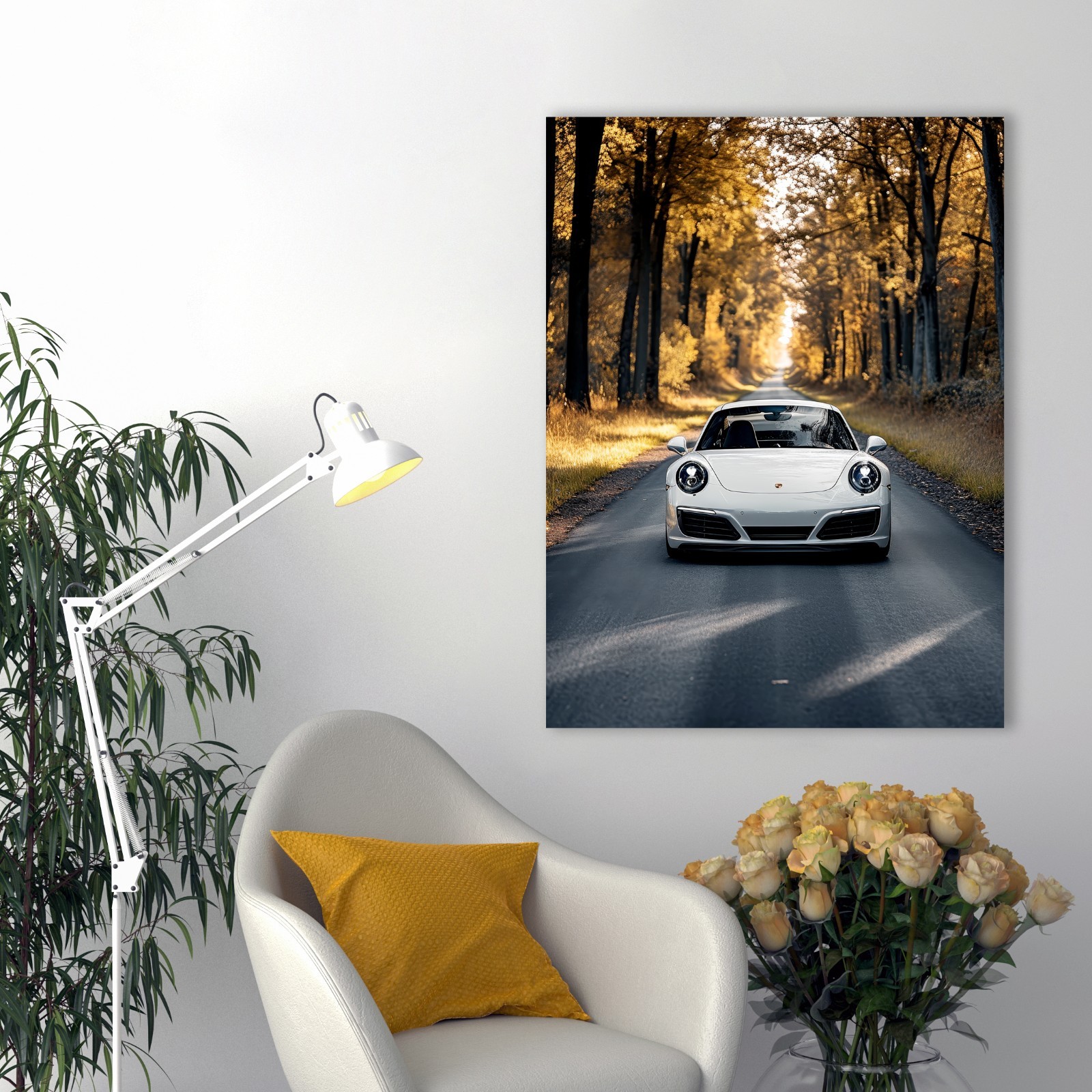Porsche 911 Targa Canvas Wall Art, White Porsche Poster Print, Classic Car Print