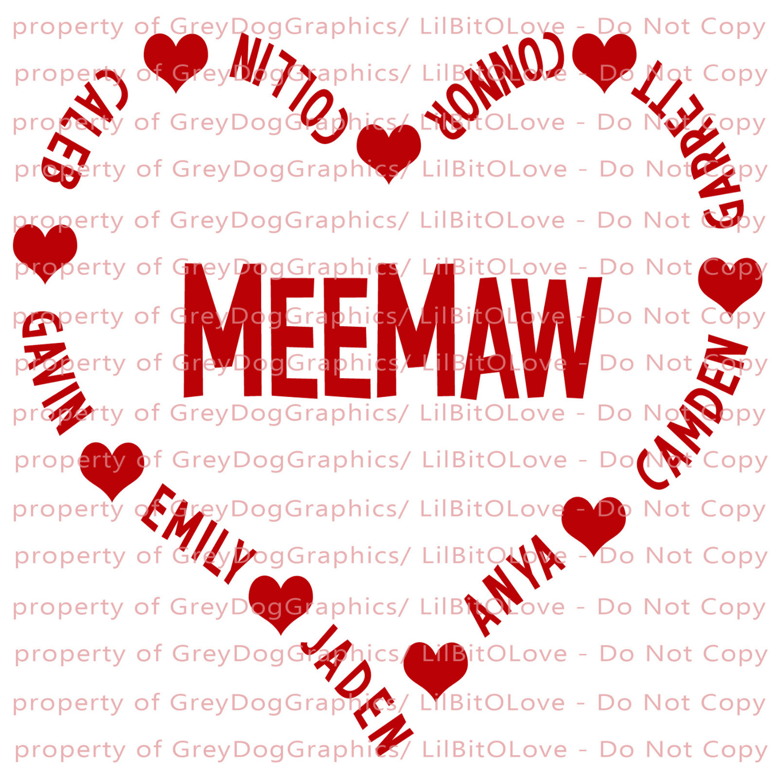 Custom 6" Grandmother Heart Grandkid names forming heart vinyl decal sticker